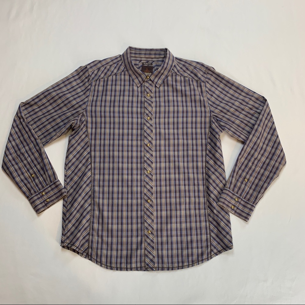 PrAna Mens size XL Plaid Button Down LONG SLEEVE Shirt
